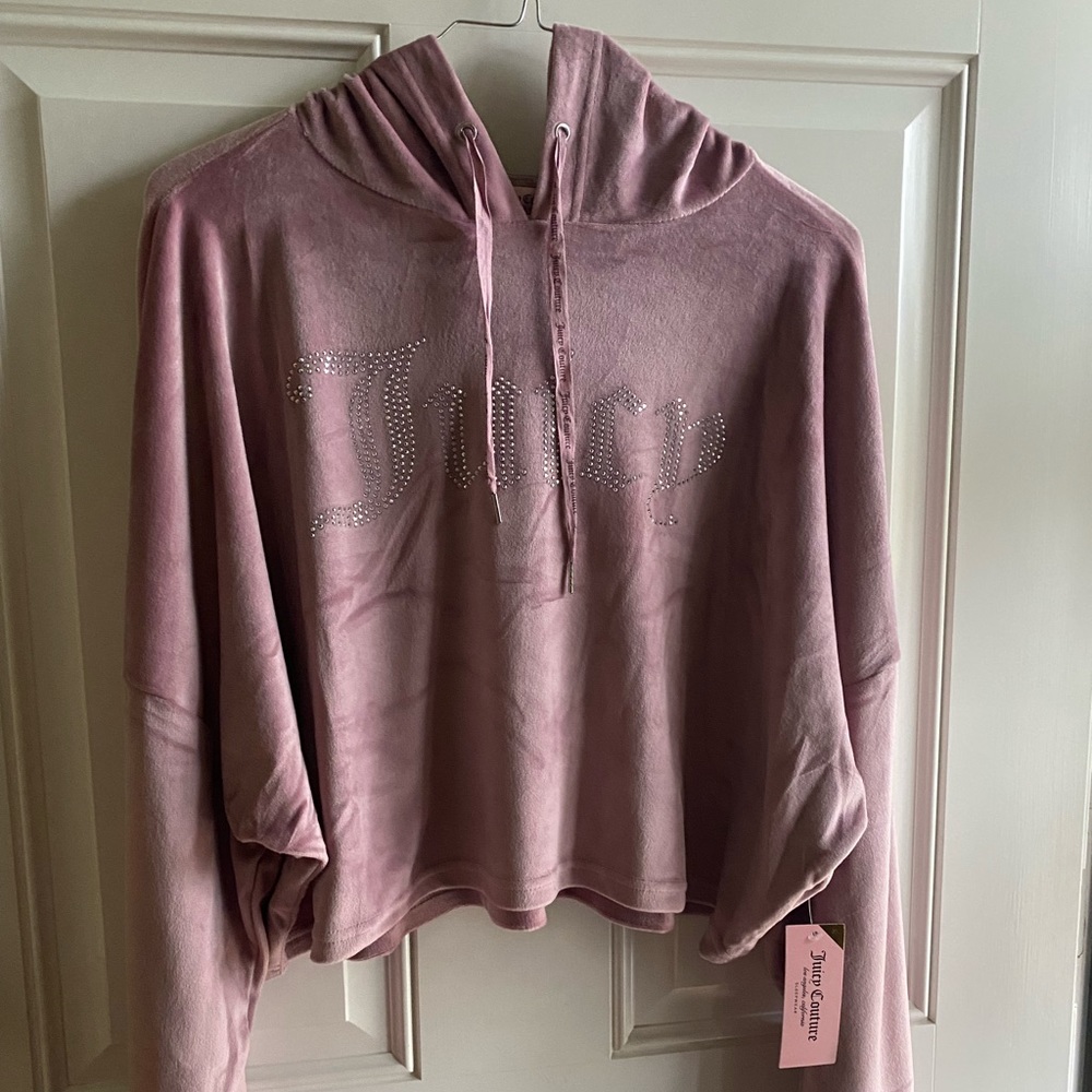 Juicy Couture Velour Crop Hoodie With Rhinestone Accents